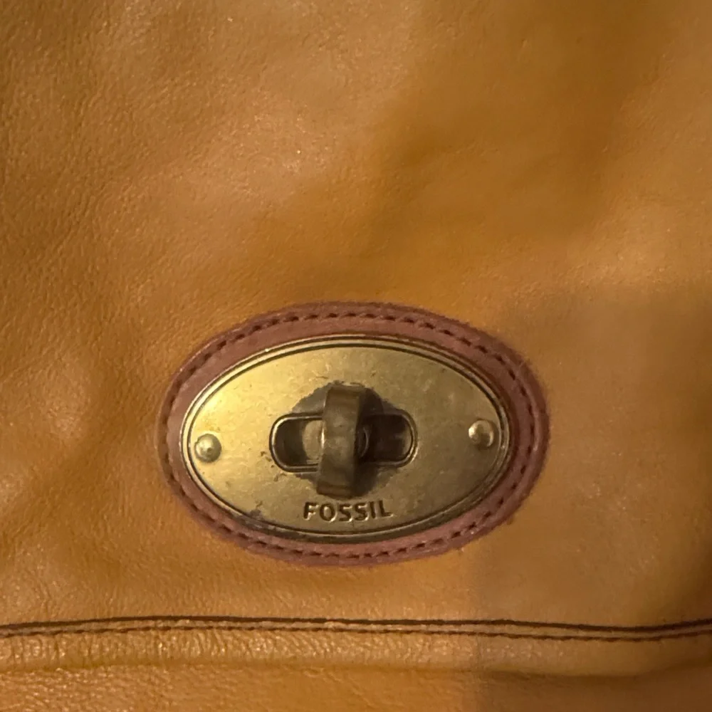 Fossil Yellow Leather Messenger/ Satchel with Brown Trim
